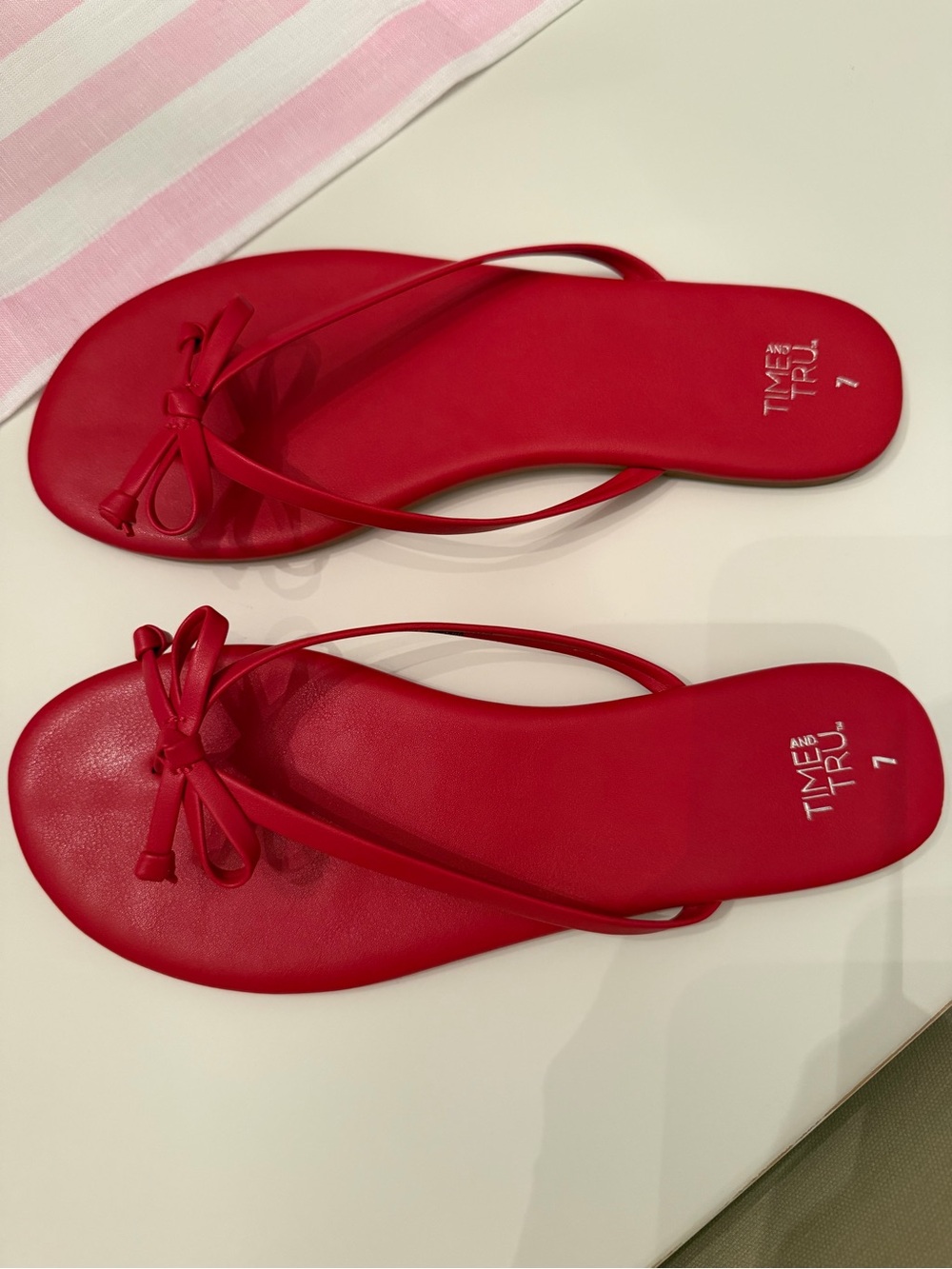 Time and Tru Red Bow Thong Sandals - Women's